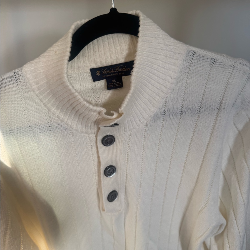 Brooks Brothers Sweater Mens XL 1/4 Button Linen Cotton blend - Picture 2 of 5